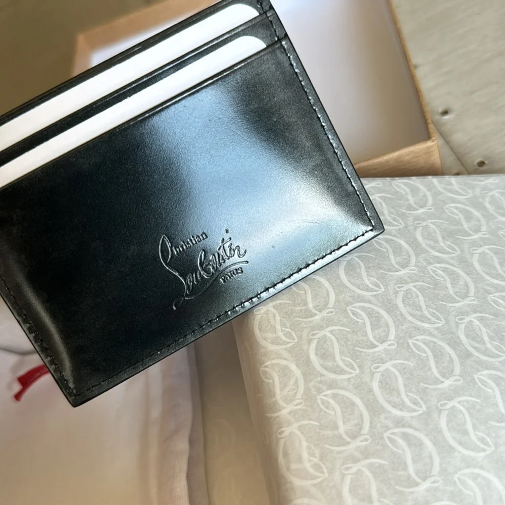 Christian Louboutin kios wallet card case gunmetal ombré silver black holder